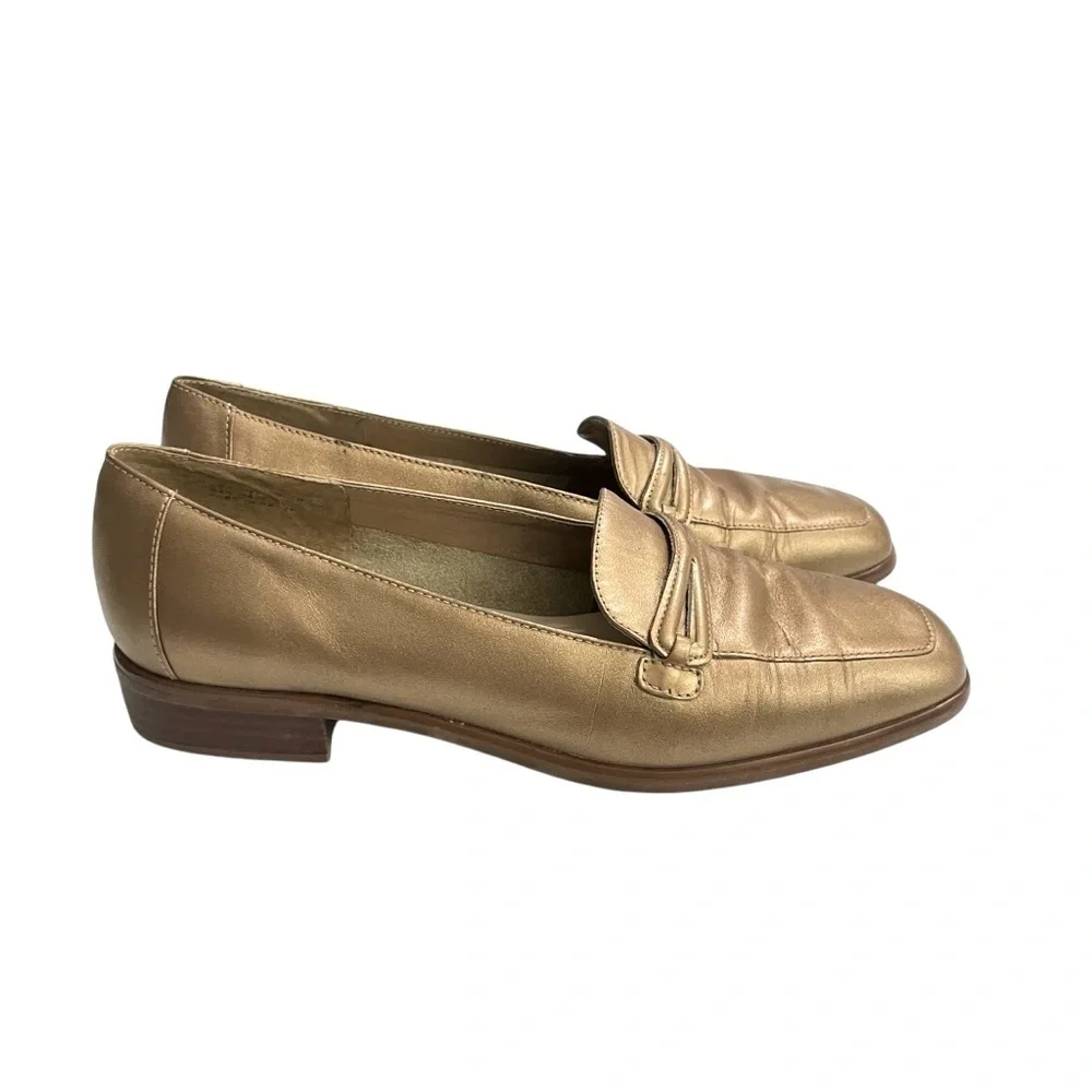 Etienne Aigner Stella Gold Leather Loafers Sz 7M, Y2K, 90’s, preppy